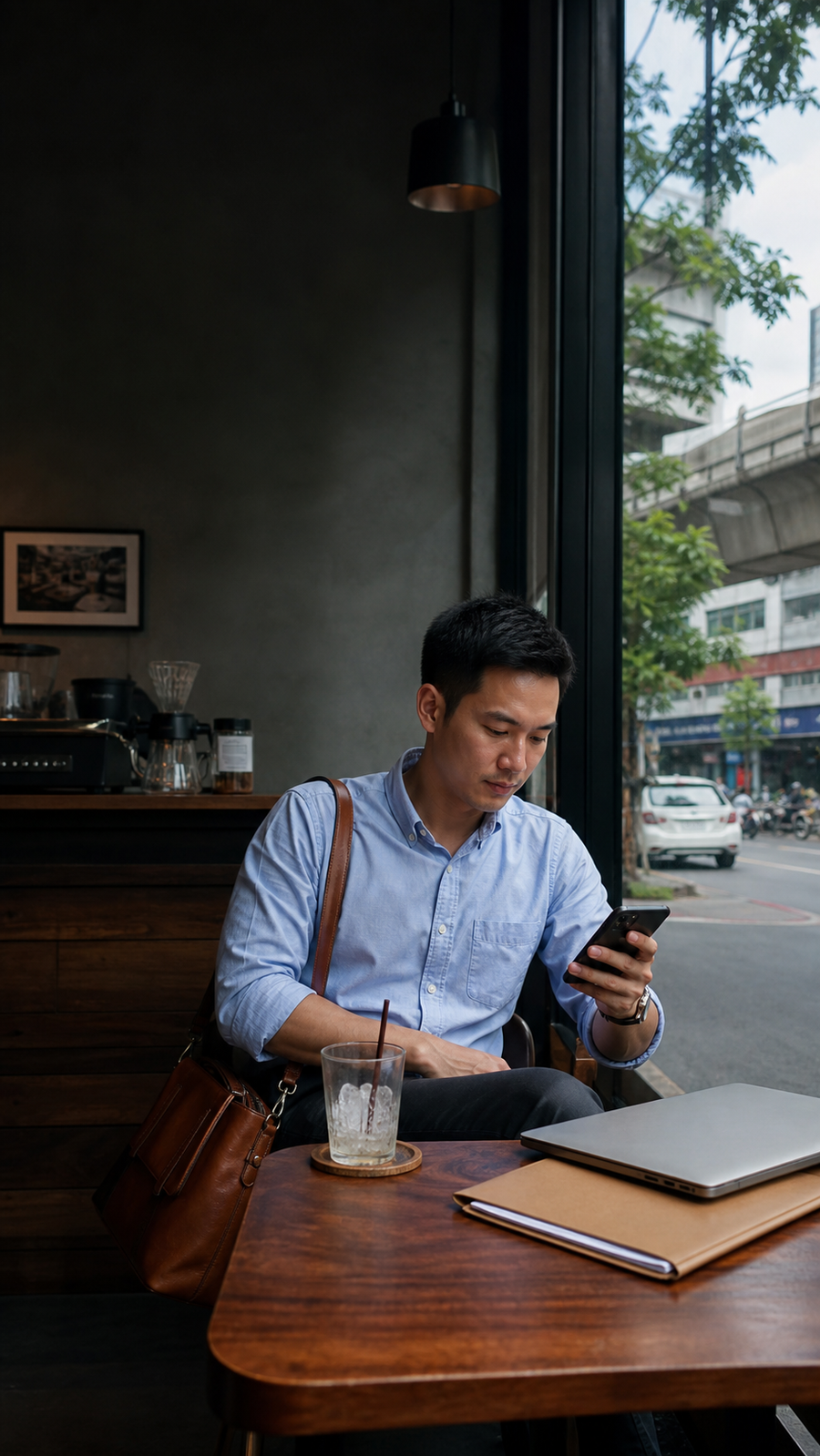 Professional after coffee preparing to meet a client